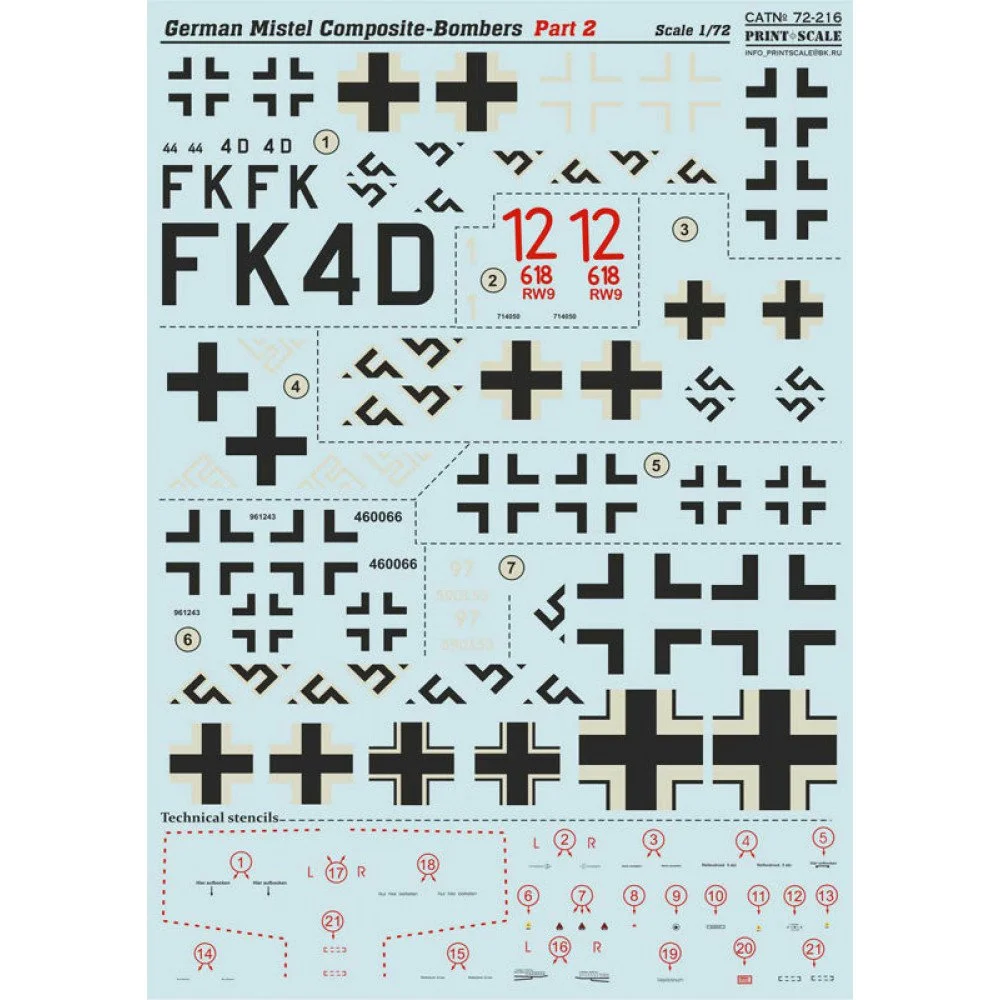 Print Scale 72-216 Decal German Mistel Composites Part 2 Scale 1:72 for Aircraft Plastic model kit