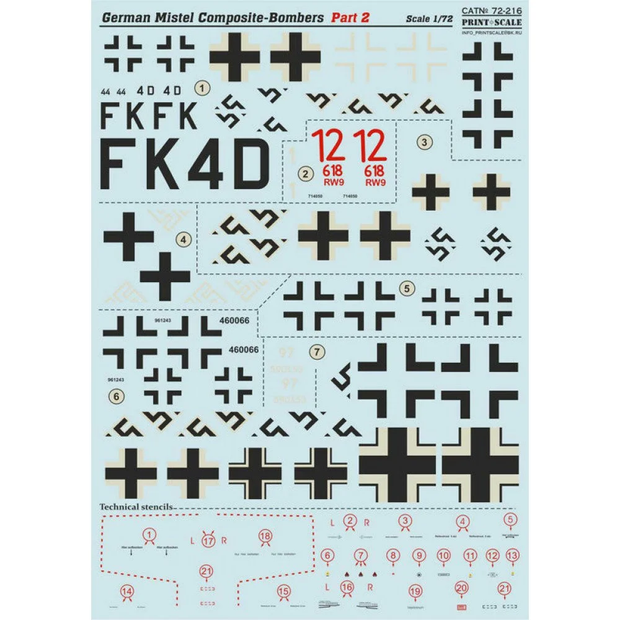 Print Scale 72-216 Decal German Mistel Composites Part 2 Scale 1:72 for Aircraft Plastic model kit