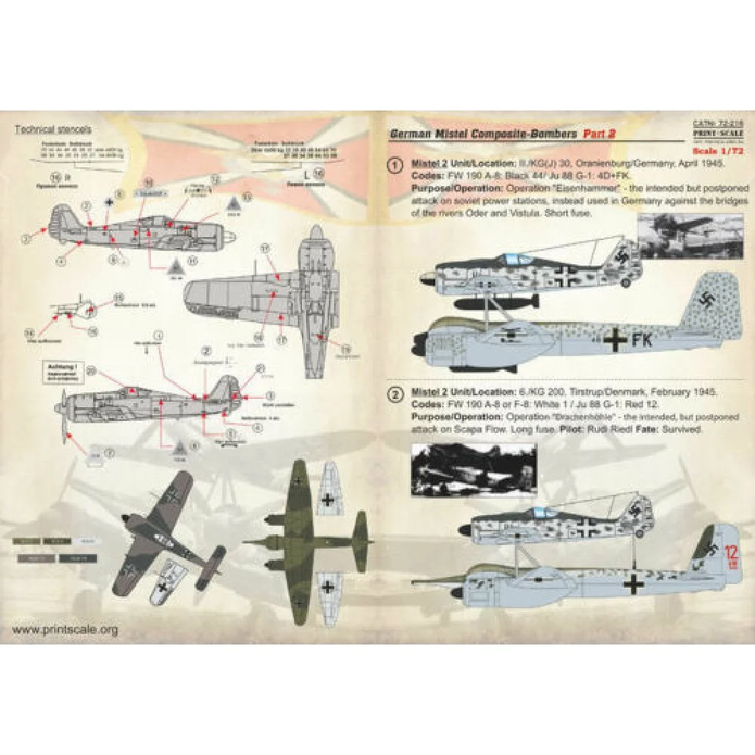 Print Scale 72-216 Decal German Mistel Composites Part 2 Scale 1:72 for Aircraft Plastic model kit