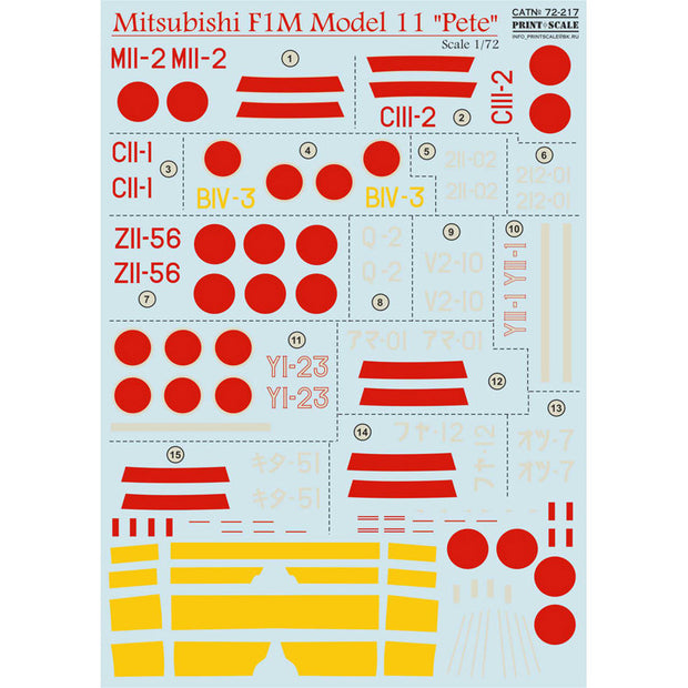 Print Scale 72-217 Decal Mitsubishi F1M Pete Scale 1:72 for Aircraft Plastic model kit