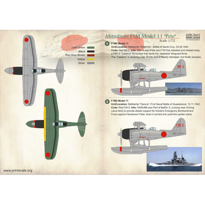 Print Scale 72-217 Decal Mitsubishi F1M Pete Scale 1:72 for Aircraft Plastic model kit