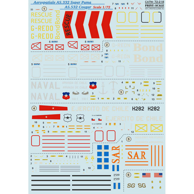 Print Scale 72-218 Decal 1:72 Aerospatiale AS.332 Super Puma/AS.532 Cougar In the complete set 1.5 sheets