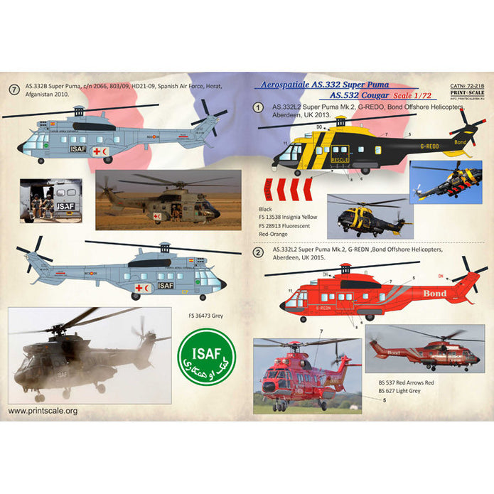 Print Scale 72-218 Decal 1:72 Aerospatiale AS.332 Super Puma/AS.532 Cougar In the complete set 1.5 sheets