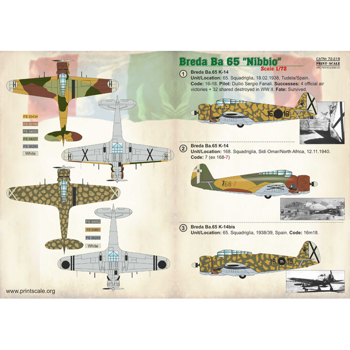 Print Scale 72-219 Decal Breda Ba.65 1 Scale 1:72 for Aircraft Plastic model kit