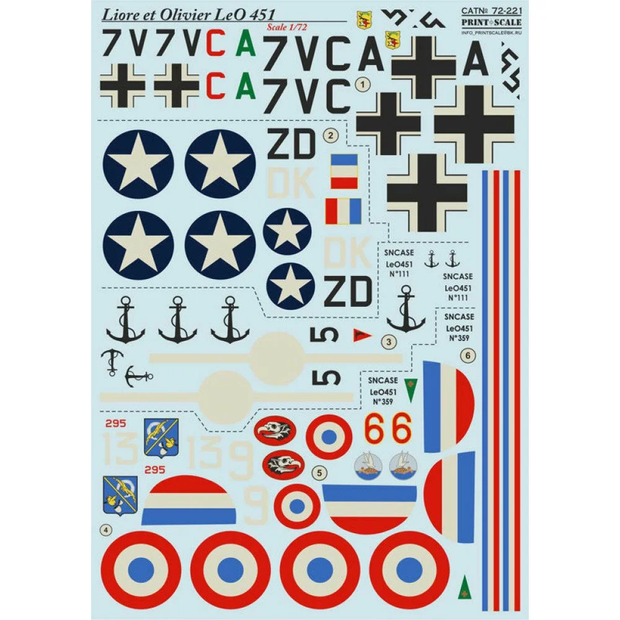 Print Scale 72-221 Decal Liore et Olivier LeO 45 Scale 1:72 for Aircraft Plastic model kit