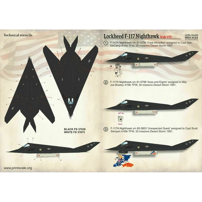 Print Scale 72-223 Decal Lockheed F-117 Nighthawk Scale 1:72 for Aircraft Plastic model kit