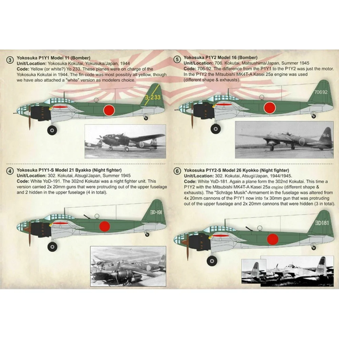 Print Scale 72-224 Decal 1:72 Yokosuka P1Y Ginga (Frances) In the complete set 1.5 sheets