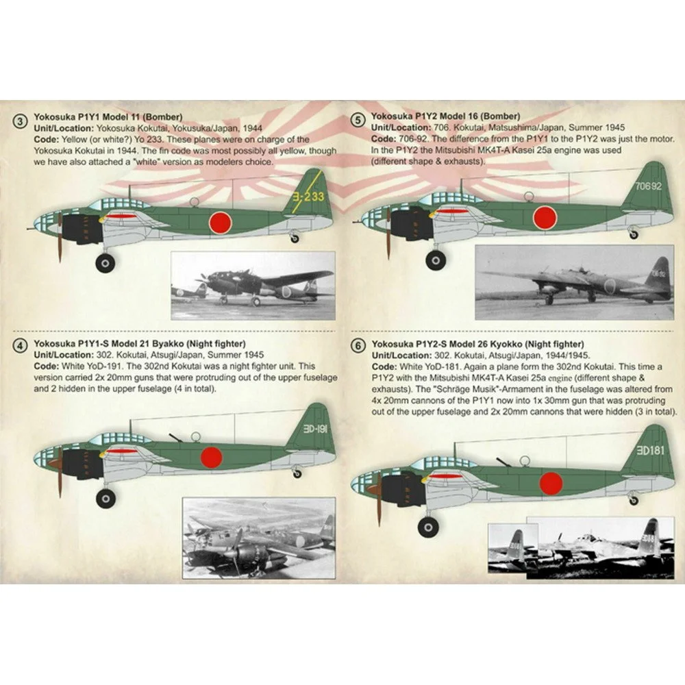 Print Scale 72-224 Decal 1:72 Yokosuka P1Y Ginga (Frances) In the complete set 1.5 sheets