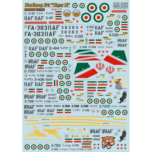 Print Scale 72-229 Decal Iranian Northrop F-5 Tiger II Scale 1:72 for Aircraft Plastic model kit