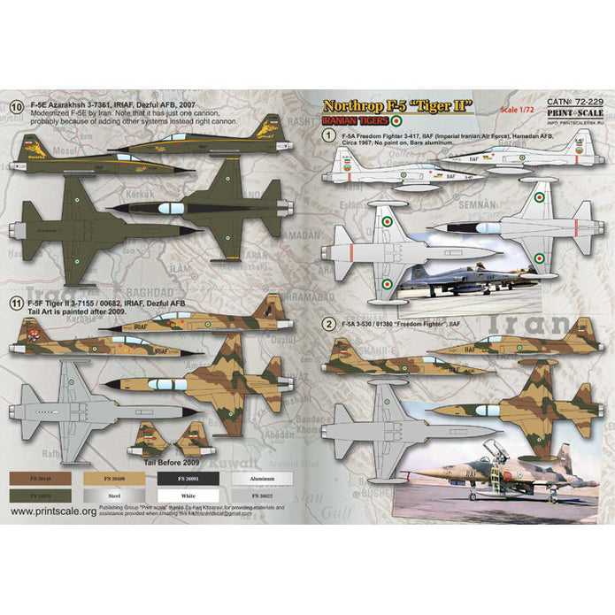 Print Scale 72-229 Decal Iranian Northrop F-5 Tiger II Scale 1:72 for Aircraft Plastic model kit