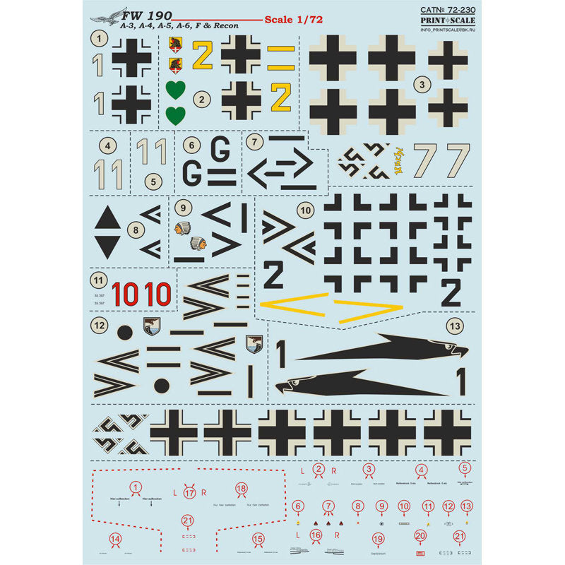 Print Scale 72-230 Decal FW 190 A-3, A-4, A-5, A-6, F & Recon Scale 1:72 for Aircraft Plastic model kit