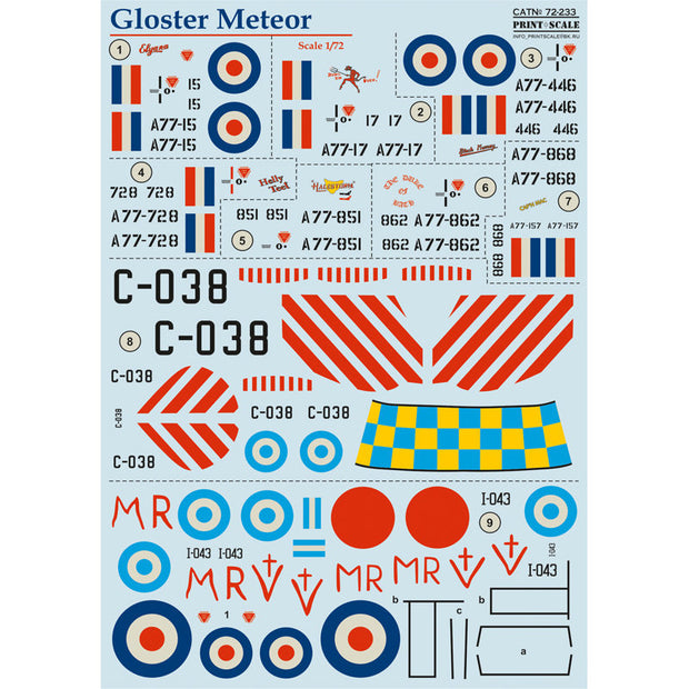 Print Scale 72-233 Decal Gloster Meteor Scale 1:72 for Aircraft Plastic model kit
