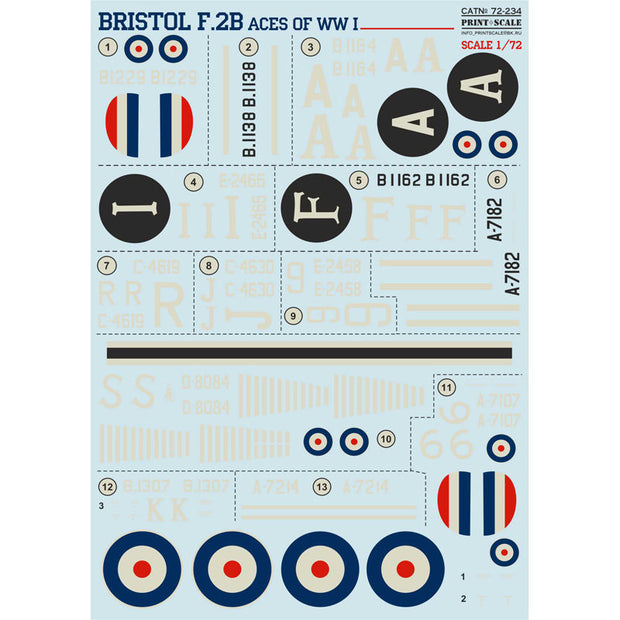 Print Scale 72-234 Decal Bristol F.2B Aces of WW I Scale 1:72 for Aircraft Plastic model kit