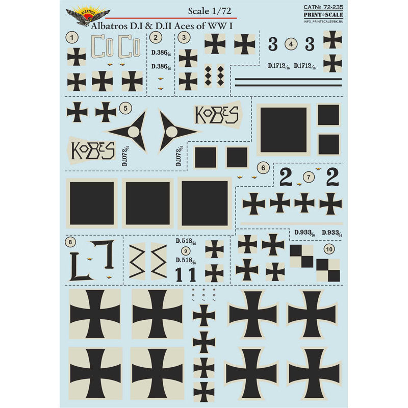 Print Scale 72-235 Decal Albatros D.I & D.II Aces Scale 1:72 for Aircraft Plastic model kit