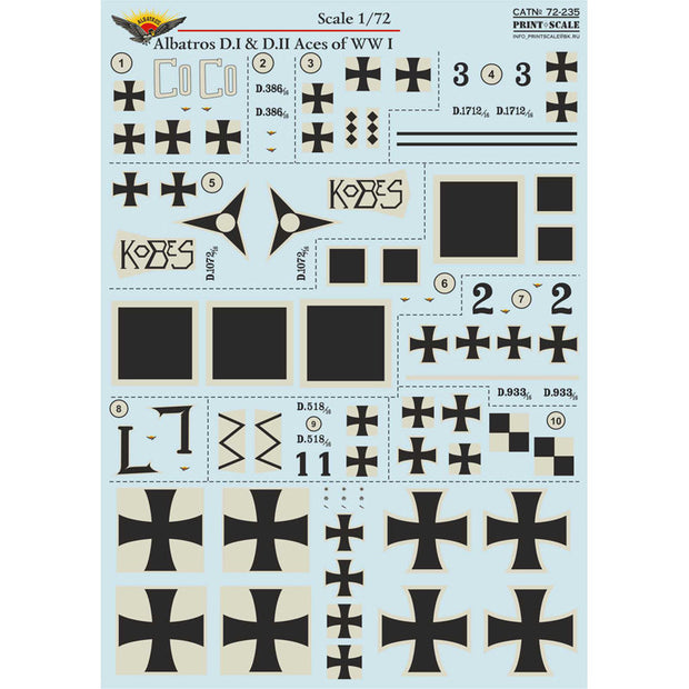 Print Scale 72-235 Decal Albatros D.I & D.II Top Pilots Scale 1:72 for Aircraft Plastic model kit
