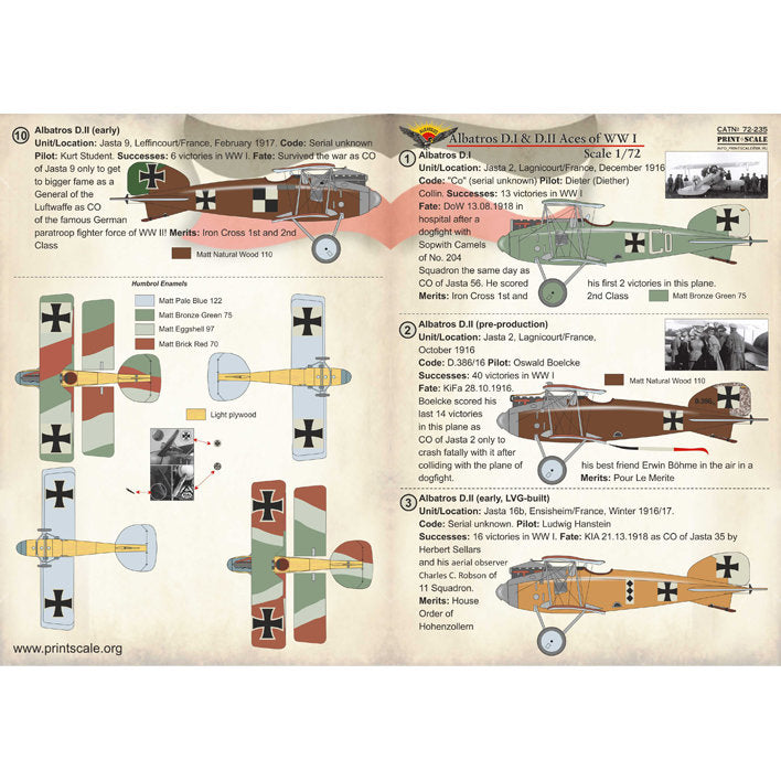 Print Scale 72-235 Decal Albatros D.I & D.II Aces Scale 1:72 for Aircraft Plastic model kit