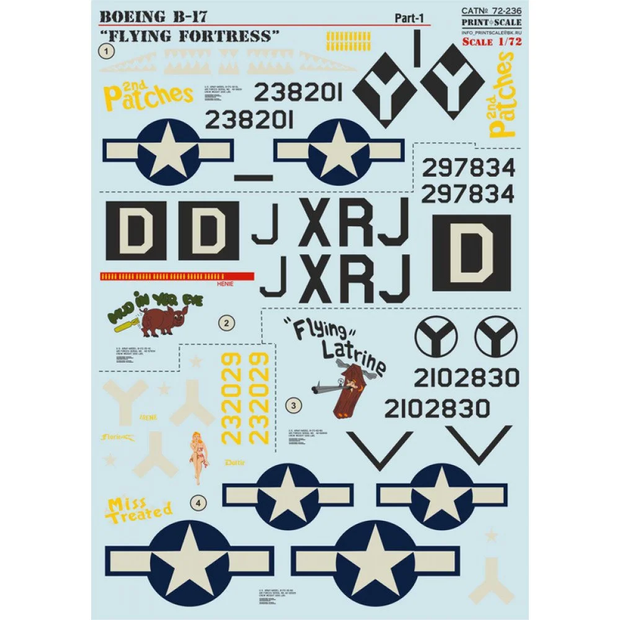 Print Scale 72-236 Decal Boeing B-17 Flying Fortress Part-1 Scale 1:72 for Aircraft Plastic model kit