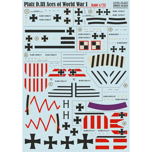 Print Scale 72-237 Decal Pfalz D.III Aces of World War I Scale 1:72 for Aircraft Plastic model kit