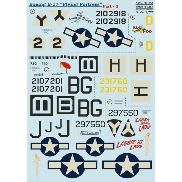 Print Scale 72-239 Decal Boeing B-17 Flying Fortress Part 2 Scale 1:72 for Aircraft Plastic model kit