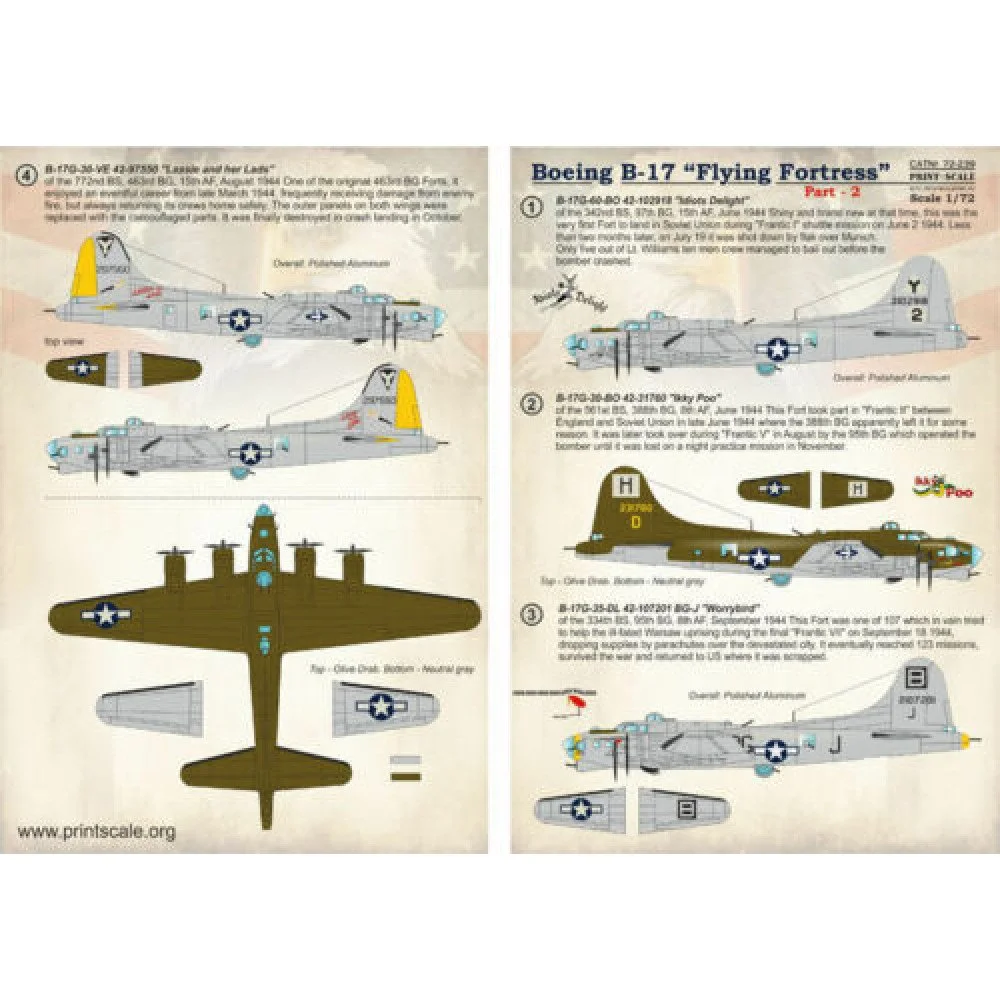Print Scale 72-239 Decal Boeing B-17 Flying Fortress Part 2 Scale 1:72 for Aircraft Plastic model kit