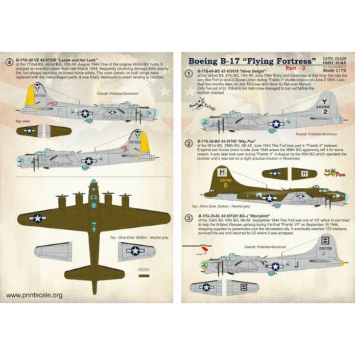 Print Scale 72-239 Decal Boeing B-17 Flying Fortress Part 2 Scale 1:72 for Aircraft Plastic model kit