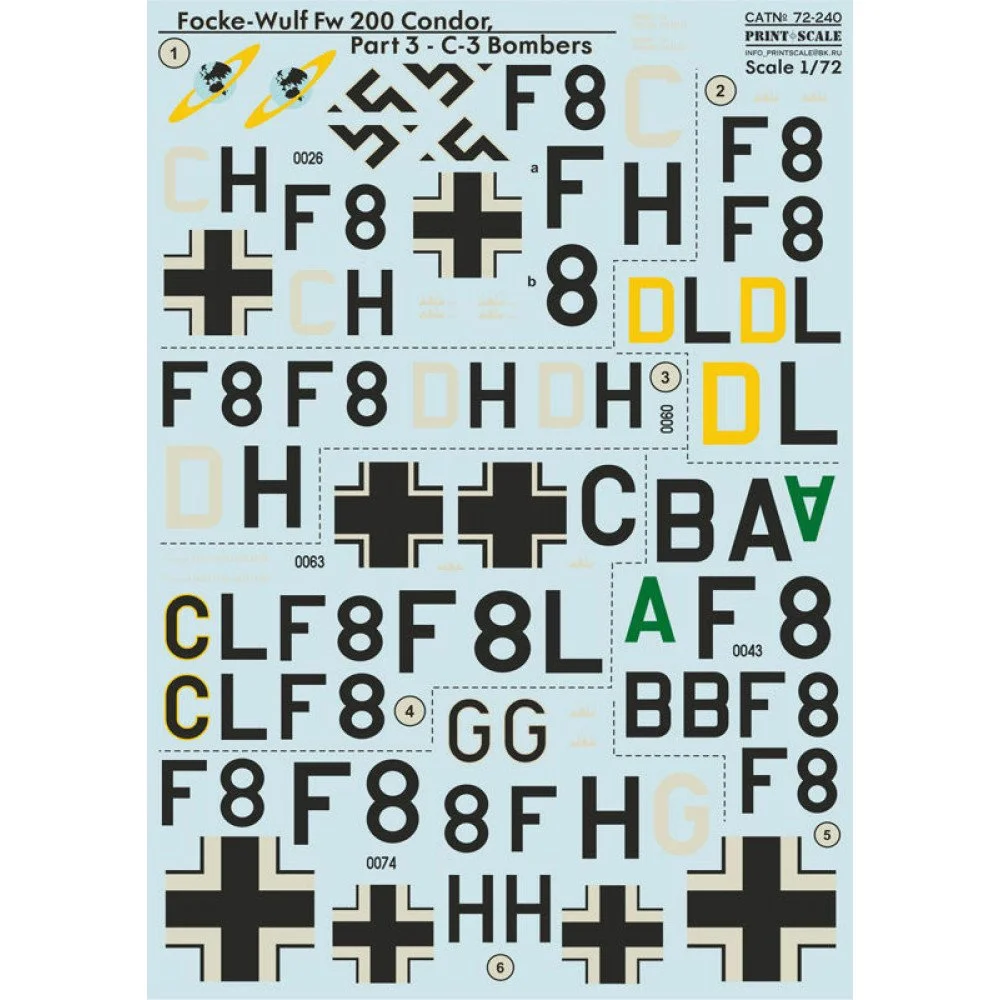 Print Scale 72-240 Decal Focke-Wulf FW 200 CONDOR Part 3 - C3 Bombers Scale 1:72 for Aircraft Plastic model kit