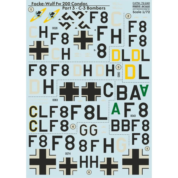 Print Scale 72-240 Decal Focke-Wulf FW 200 CONDOR Part 3 - C3 Bombers Scale 1:72 for Aircraft Plastic model kit