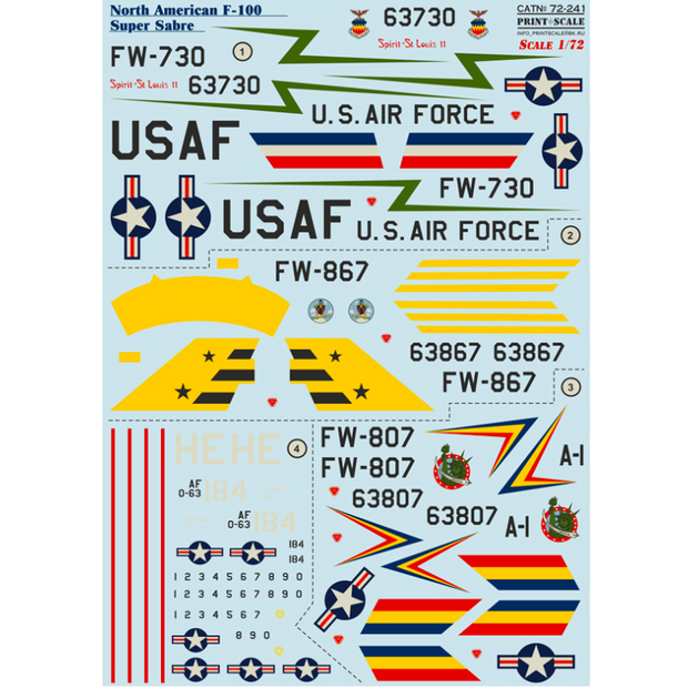 Print Scale 72-241 Decal North American F-100 Super Sabre Scale 1:72 for Aircraft Plastic model kit