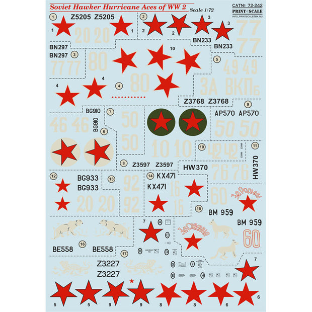 Print Scale 72-242 Decal Soviet Hawker Hirricane Top Pilots of WW2 Scale 1:72 for Aircraft Plastic model kit