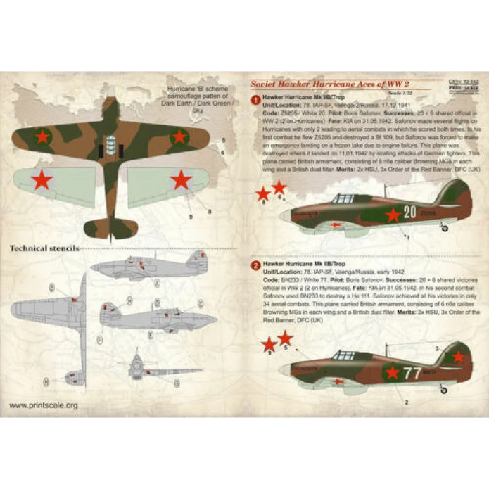 Print Scale 72-242 Decal Soviet Hawker Hirricane Aces of WW2 Scale 1:72 for Aircraft Plastic model kit