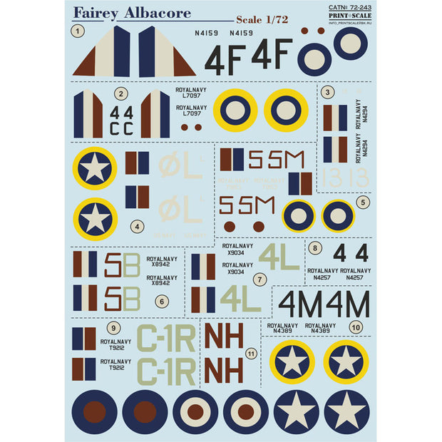 Print Scale 72-243 Decal Fairey Albacore Scale 1:72 for Aircraft Plastic model kit