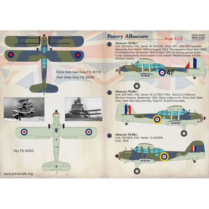 Print Scale 72-243 Decal Fairey Albacore Scale 1:72 for Aircraft Plastic model kit