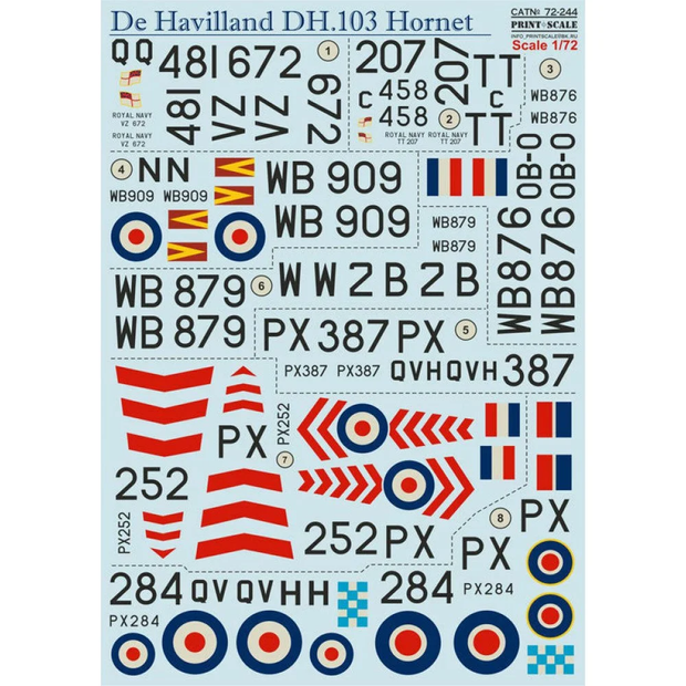 Print Scale 72-244 Decal De Havilland DH.103 Hornet Scale 1:72 for Aircraft Plastic model kit