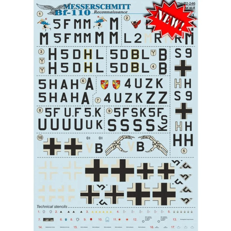 Print Scale 72-246 Decal Messerschmitt Bf 110 Reconnaissance Scale 1:72 for Aircraft Plastic model kit