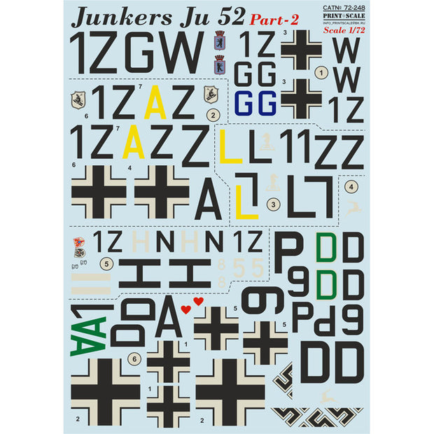 Print Scale 72-248 Decal Junkers JU 52 Part 2 Scale 1:72 for Aircraft Plastic model kit