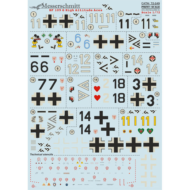 Print Scale 72-249 Decal Messershmit ME-109 G High Altitude Acec Scale 1:72 for Aircraft Plastic model kit