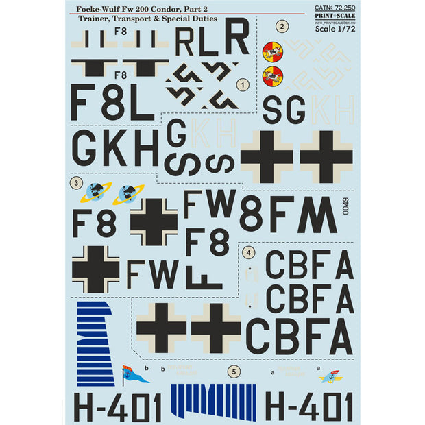 Print Scale 72-250 Decal 1:72 Focke-Wulf FW 200 CONDOR Part 2 In the complete set 2 sheets