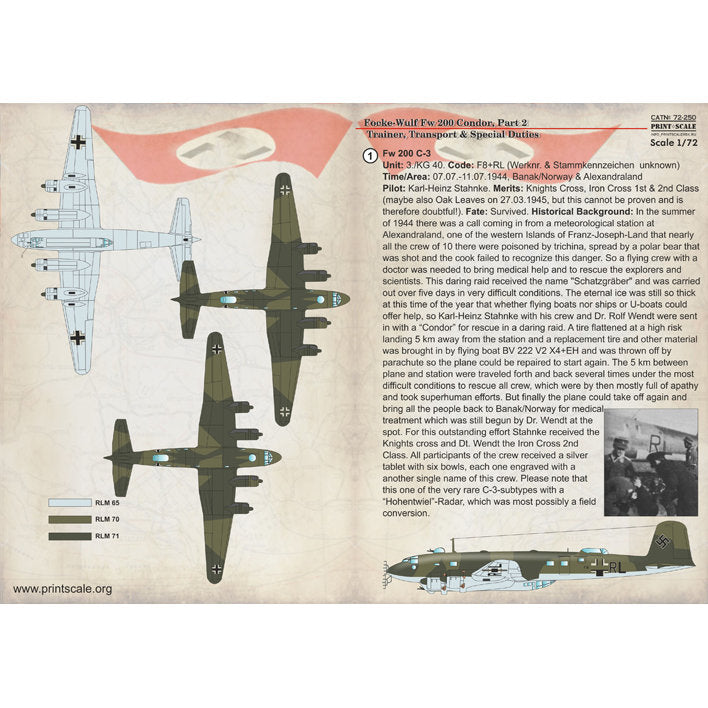 Print Scale 72-250 Decal 1:72 Focke-Wulf FW 200 CONDOR Part 2 In the complete set 2 sheets