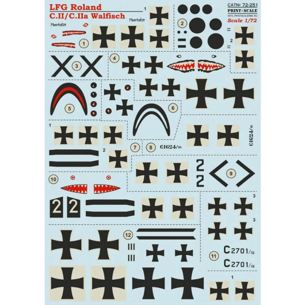 Print Scale 72-251 Decal LFG Roland C.II/C.IIa Walfisch Scale 1:72 for Aircraft Plastic model kit