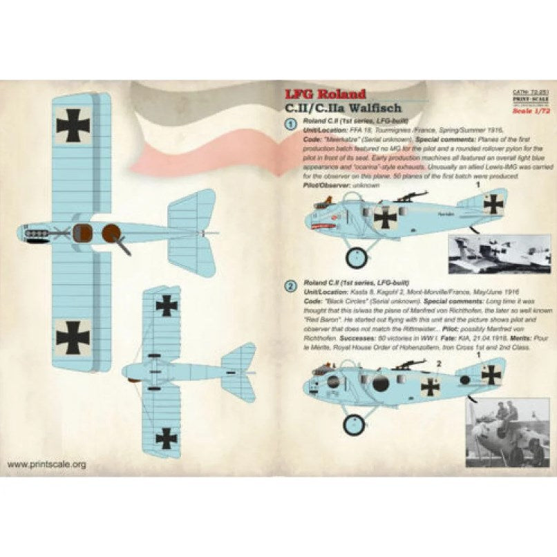 Print Scale 72-251 Decal LFG Roland C.II/C.IIa Walfisch Scale 1:72 for Aircraft Plastic model kit