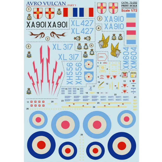 Print Scale 72-252 Decal Avro Vulcan Part 1 Scale 1:72 for Aircraft Plastic model kit