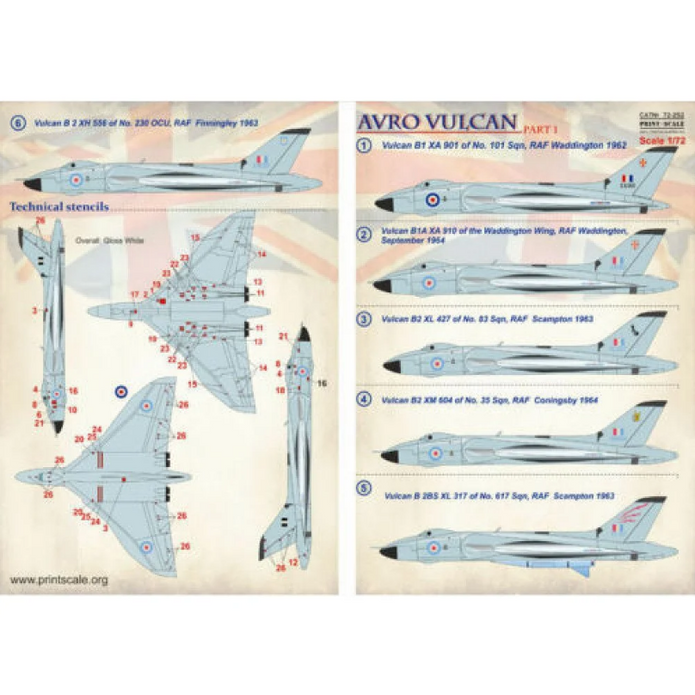 Print Scale 72-252 Decal Avro Vulcan Part 1 Scale 1:72 for Aircraft Plastic model kit