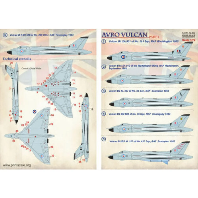 Print Scale 72-252 Decal Avro Vulcan Part 1 Scale 1:72 for Aircraft Plastic model kit
