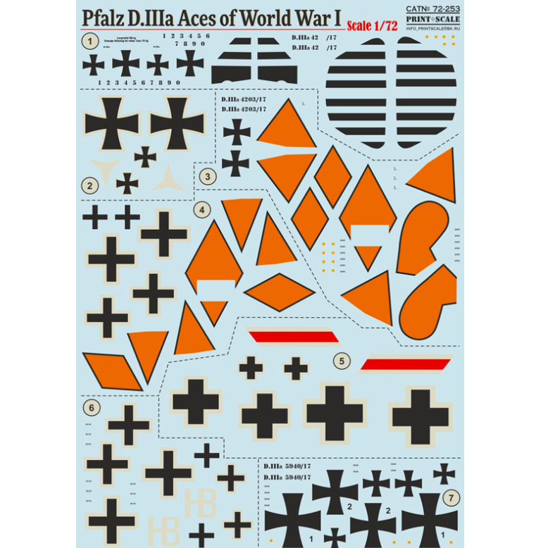 Print Scale 72-253 Decal Pfalz D.IIIa Top Pilots of World War I Scale 1:72 for Aircraft Plastic model kit