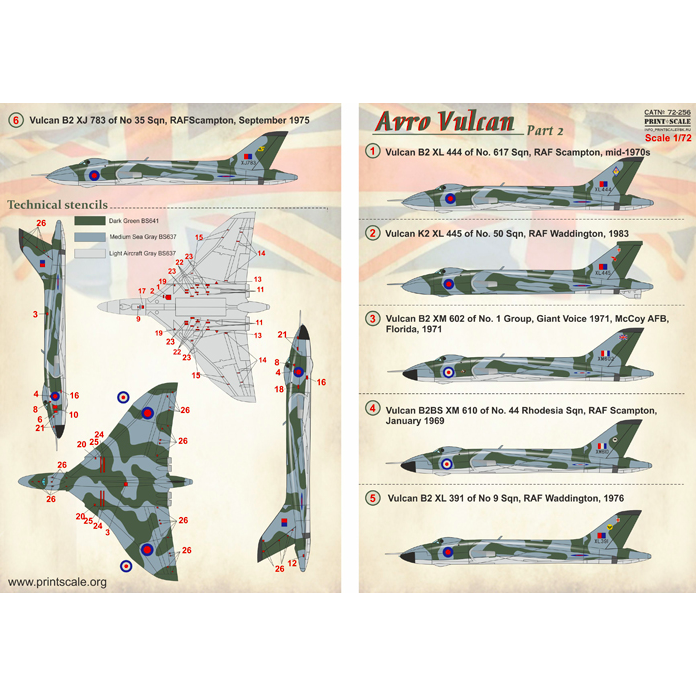 Print Scale 72-256 Decal Avro Vulcan Part 2 Scale 1:72