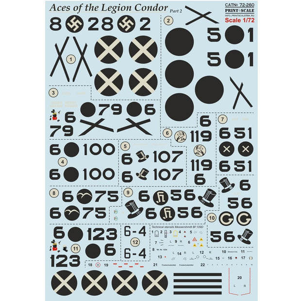 Print Scale 72-260 Decal Top Pilots of Legion Condor Part 2 Scale 1:72 for Aircraft Plastic model kit
