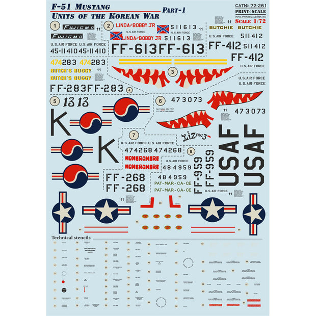 Print Scale 72-261 Decal F-51 Mustang Korean War Scale 1:72 for Aircraft Plastic model kit