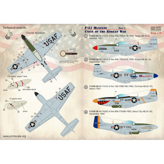 Print Scale 72-261 Decal F-51 Mustang Korean War Scale 1:72 for Aircraft Plastic model kit