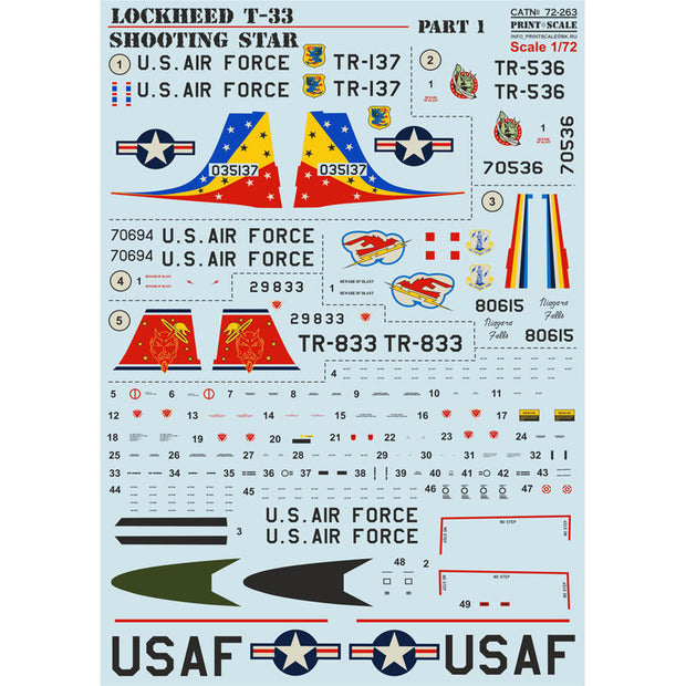 Print Scale 72-263 Decal Lockheed T-33A Shooting Star Part 1 Scale 1:72 for Aircraft Plastic model kit