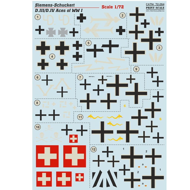 Print Scale 72-264 Decal Siemens-Schuckert D.III/D.IV Scale 1:72 for Aircraft Plastic model kit